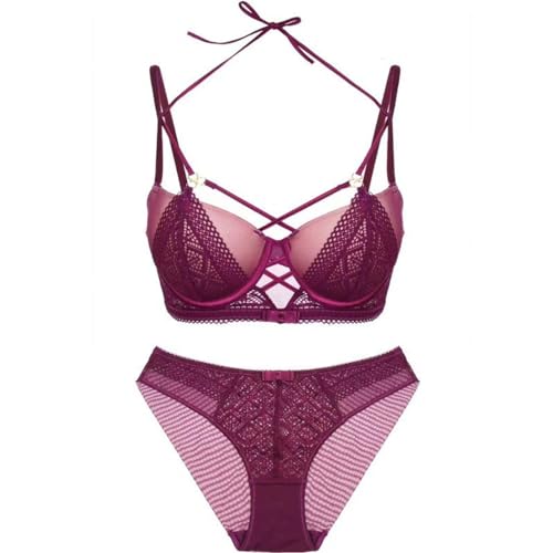 MOONBADI sexy unterwäsche für Frau Lila Damen BH Set Spitze Push Up Bügel BH Unterwäsche Lingerie Tanga BH Sets Push up BH extrem 80D von MOONBADI