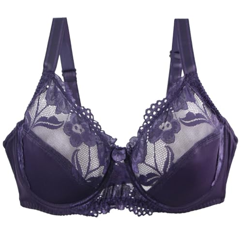 MOONBADI sexy unterwäsche für Frau Lila Damen BH Spitze Minimizer BH mit Bügel Durchsichtig Vollschalen Lingerie super Push up BH 100F von MOONBADI