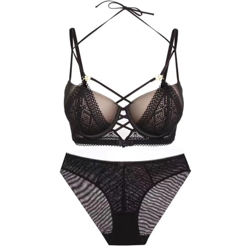 MOONBADI sexy unterwäsche für Frau Schwarz Damen BH Unterwäsche BH mit Bügel Push Up BH und Tanga Rückenfrei Tiefer Ausschnitt BH Set Lingerie Push up Bra 80D von MOONBADI