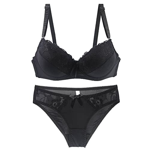 MOONBADI sexy unterwäsche für Frau Schwarz Damen BH Unterwäsche für mit Bügel BH Set für Damen mit Push up BH und Slip BH Push up extrem 90D von MOONBADI