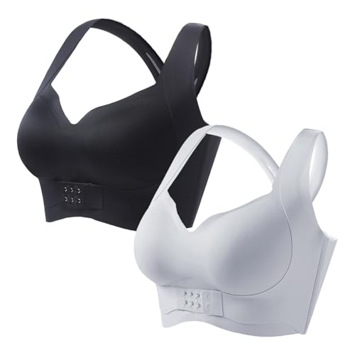 MOONBADI sportbekleidung Vorderverschluss BH schwarz + grau Damen Starker Halt Sport BH Große Brüste Mesh Ringerrücken Ohne Bügel für Fitness Lauf Damen BH Push up 100D von MOONBADI