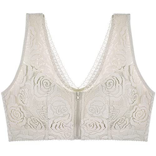 MOONBADI still BH BH mit reißverschluss vorne Grün Sport BH Starker Halt Große Größe Mesh Ringerrücken für Lauf Joggen Reiten BH ohne Bügel Pushup BH Damen 105C von MOONBADI