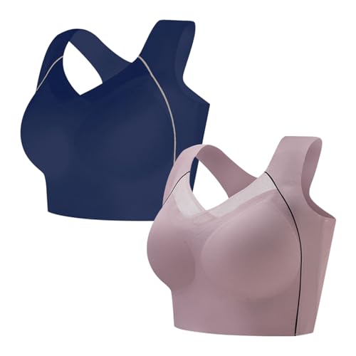 MOONBADI still BH blau + lila Sport BH Starker Halt Mesh Ringerrücken Große Brüste Ohne Bügel Gepolstert für Fitness Lauf Yoga Sport BH große brüste 105D von MOONBADI