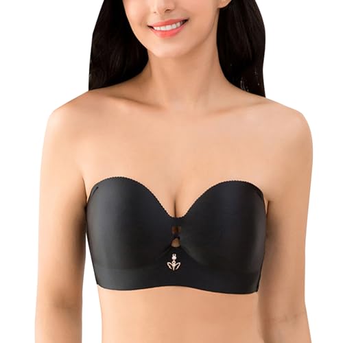 MOONBADI trägerloser BH Push up Schwarz Damen Trägerloser BH ohne bügel Halbschalen Große Größen BH mit Geformte Cups Damen BH Push up 80C von MOONBADI