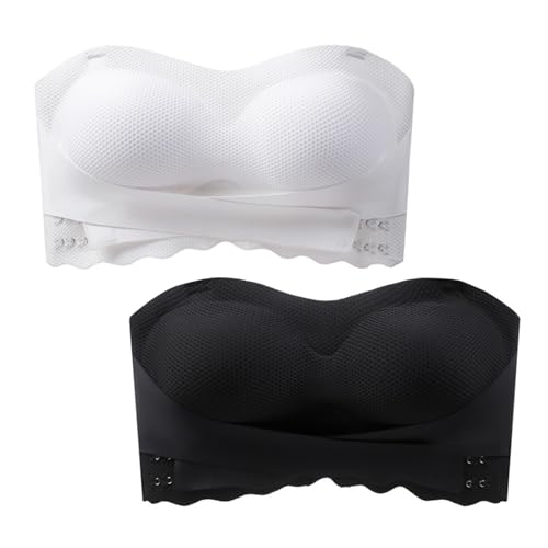 MOONBADI trägerloser BH Push up weiß+schwarz Damen Trägerloser BH Ohne Bügel Bandeau BH Push Up Rutschfester Unsichtbarer BH Damen BH Push up 110E von MOONBADI