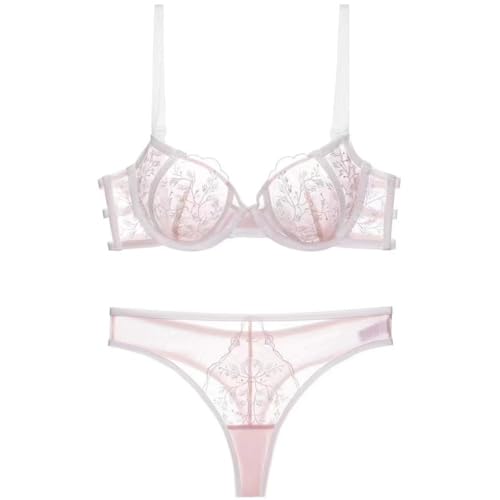 MOONBADI unterwäsche Frauen Set Rosa Damen Spitzen BH Set und G-String Push Up Bügel BH Ungepolstert Tanga Unterwäsche Lingerie Sets Push up BH extrem 38D von MOONBADI