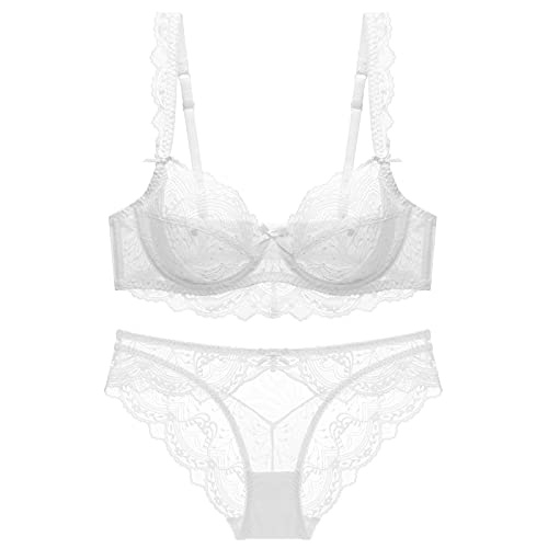 MOONBADI unterwäsche Frauen Set Weiß Damen Spitzen BH Set, Bügel Cami Bralette, Spaghettiträger Nahtlose Bra für Damen BH Damen 70E von MOONBADI