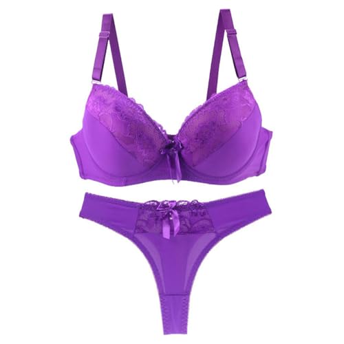 MOONBADI unterwäsche Frauen sexy Set Lila BH Damen Übergröße Ungefüttert Bügel Spitzen-BH Set mit gepolsterten Schultergurten Damen BH Push up 95D von MOONBADI