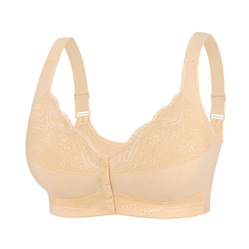 MOONBADI Dirndl Damen Vorderverschluss ohne bügel Hellgelb kleine Brüste V Ausschnitt Bustier Soft Spitze Minimizer Bralette Maximizer Push up BHS 75A von MOONBADI