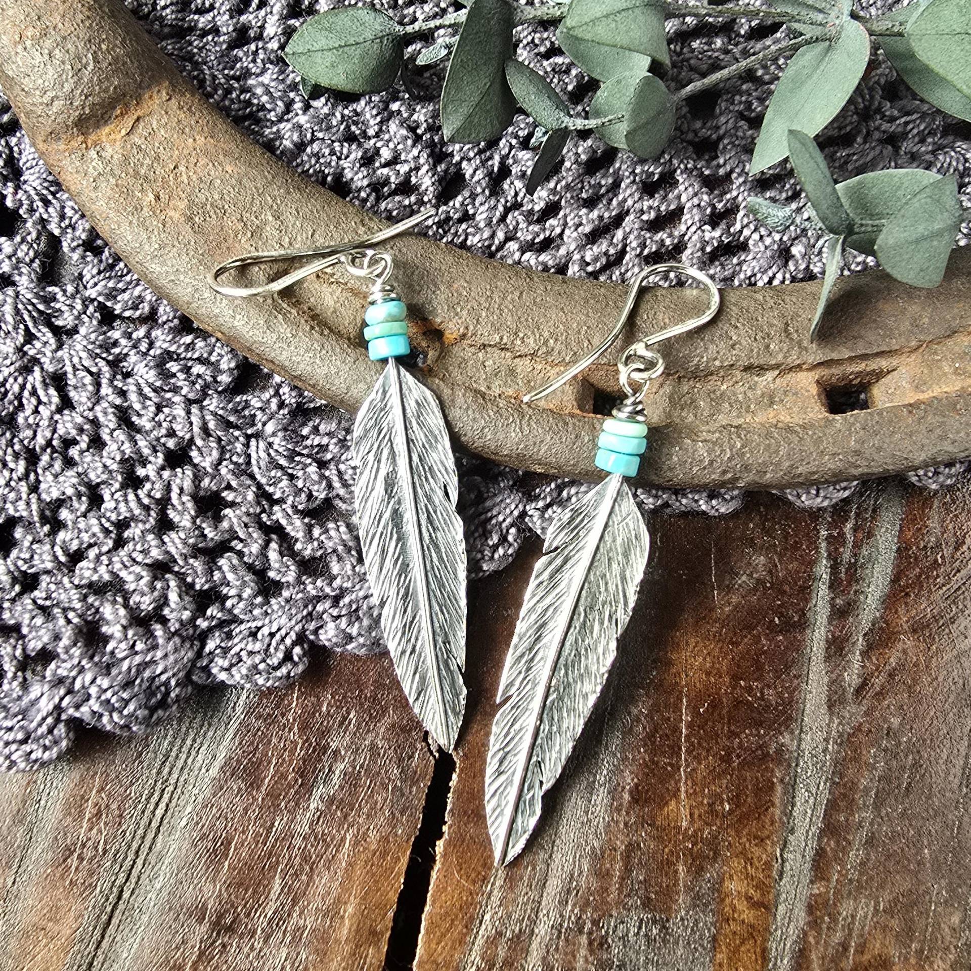Two Feathers Sterling Silber & Türkis Ohrringe | Feder Handgefertigte von MOONDROPSjewelry