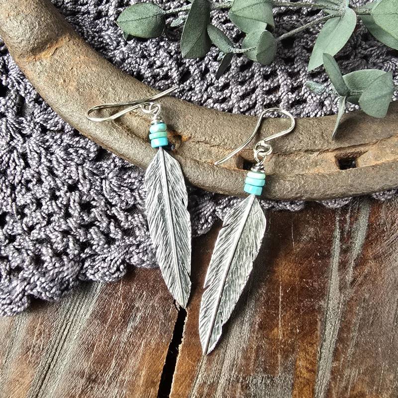 Two Feathers Sterling Silber & Türkis Ohrringe | Feder Handgefertigte von MOONDROPSjewelry