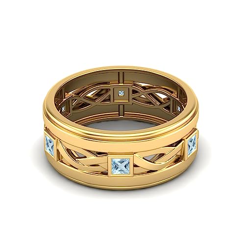 0,30 ctw quadratischer Aquamarin Gedrehtes Seilband 925 Sterling Silber Ring Herren- und Damenringe Weisheitsband Gold Vermeil, 57 von MOONEYE