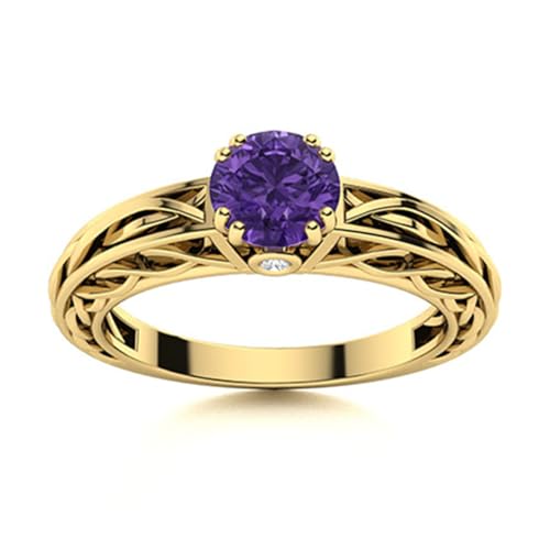 0,75 ctw runde Form Amethyst Edelstein 925 Sterling Silber Keltischer Design Solitär Damen Ring Gold Vermeil, 60 0,75 ctw runde Form Amethyst Edelstein 925 Sterling Silber Keltischer Design Solitär Damen Ring Gold Vermeil, 60 von MOONEYE