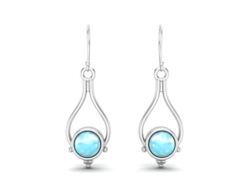 0,86 ctw runder Larimar-Edelstein aus 925er-Sterlingsilber, baumelnde Ohrhänger für Damen, Schmuck von MOONEYE