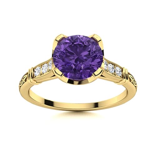 0,87 ctw runder Amethyst-Edelstein 925er Sterling Silber Solitär mit seitlichen Akzenten Frauen Ehering Gold Vermeil, 61 0,87 ctw runder Amethyst-Edelstein 925er Sterling Silber Solitär mit seitlichen Akzenten Frauen Ehering Gold Vermeil, 61 von MOONEYE