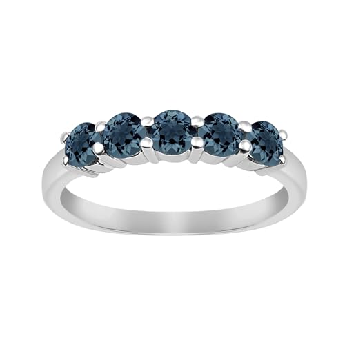1,00 ct runde Form Blaugrün Blauer Edelstein 925 Sterling Silber Fünf-Steine-Half-Eternity-Damen-Stapelring, 54 1,00 ct runde Form Blaugrün Blauer Edelstein 925 Sterling Silber Fünf-Steine-Half-Eternity-Damen-Stapelring, 54 von MOONEYE