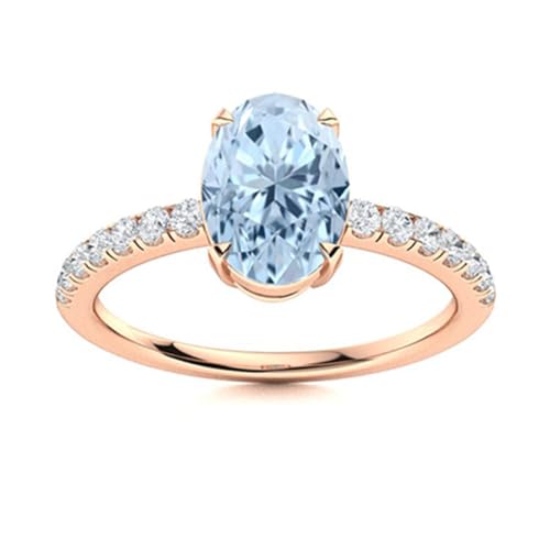 1,28 Karat ovale Form Aquamarin-Edelstein 925er Sterling Silber Solitaire mit Seitliche Akzente Damenring Roségold Vermeil, 59 von MOONEYE