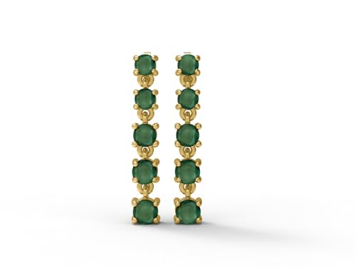 1,34 ctw runder Smaragd 925er Sterling Silber Fünf Steine Zarte baumelnde Damen-Hochzeitsohrringe, Gold Vermeil von MOONEYE