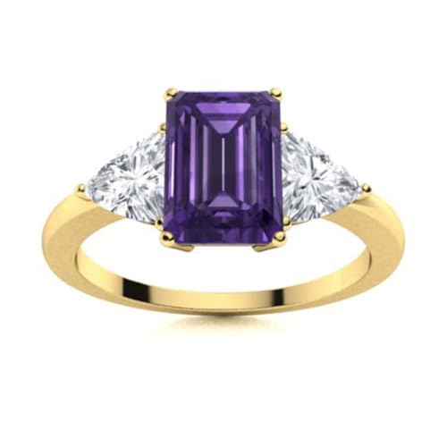 1,5 Karat Amethyst in Achteckform und weißer CZ in Trillionform 925 Sterling Silber Drei-Stein-Jubiläumsring für Damen Gold Vermeil, 51 1,5 Karat Amethyst in Achteckform und weißer CZ in Trillionform 925 Sterling Silber Drei-Stein-Jubiläumsring für Damen Gold Vermeil, 51 von MOONEYE