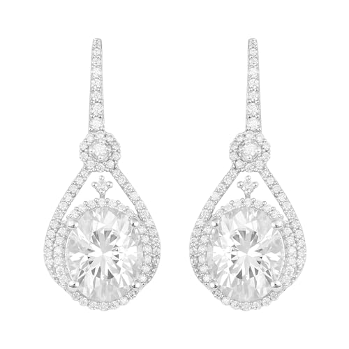 11,5 ctw ovale Form Moissanit-Diamant 925er Sterling Silber Doppel-Halo-Frauen Baumelnde Hochzeitsohrringe von MOONEYE