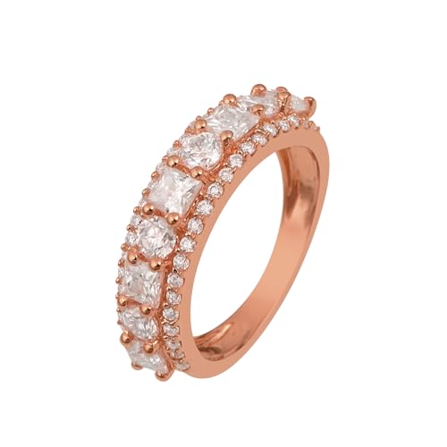 2,50 Karat quadratische Form 925er Sterling Silber Dreifache Reihe Ewigkeit Moissanit-Diamant Hochzeit Bandring Roségold Vermeil, 63 von MOONEYE