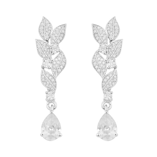 3,60 Karat birnenförmiger Moissanit-Diamant 925er Sterling Silber Blattdesign Teardrop Frauen baumeln Ohrringe von MOONEYE