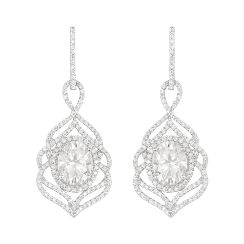 6,5 Karat ovaler Moissanit-Diamant 925er Sterling Silber Solitaire-Halo Tropfen baumeln Damen Ohrringe von MOONEYE