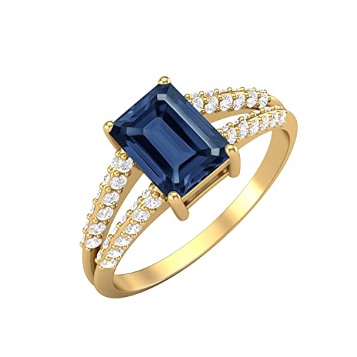 7 x 5 MM Blauer Saphir-Edelstein im Smaragdschliff Solitär aus925 Sterling Silber Gold Vermeil Gespaltener Schaft-Frauen-Verlobungsring von MOONEYE