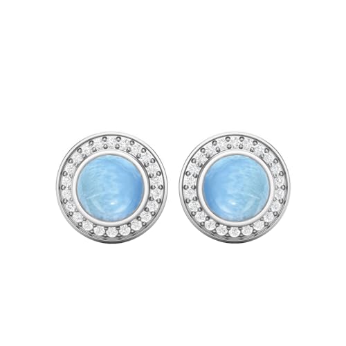 7mm runde Larimar 925 Sterling Silber Solitär minimalistische zarte Lünette Set Damen Ohrstecker, Sterling Silber von MOONEYE