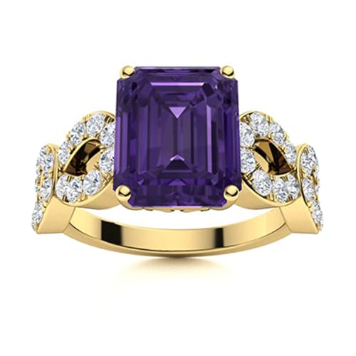 8X6MM Strahlenschliff Blauer Amethyst-Edelstein 925 Sterling Silber Solitär Verlobungsring mit geteiltem Schaft für Damen Gold Vermeil, 64 8X6MM Strahlenschliff Blauer Amethyst-Edelstein 925 Sterling Silber Solitär Verlobungsring mit geteiltem Schaft für Damen Gold Vermeil, 64 von MOONEYE