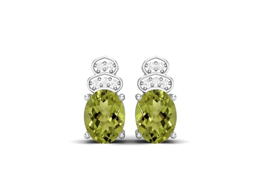 8x6mm ovale Form Peridot 925 Sterling Silber Solitär Damen Hochzeit Ohrstecker mit Reibungsrückseite, Sterling Silber von MOONEYE