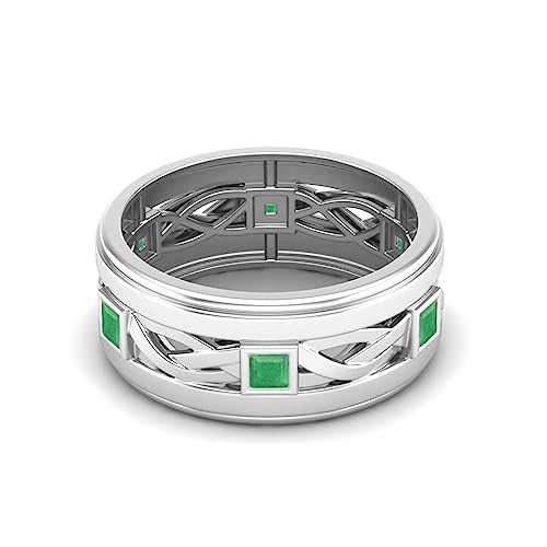 MOONEYE 0,30 ctw quadratischer Smaragd Gedrehtes Seilband 925 Sterling Silber Ring Herren- und Damenringe Weisheitsband Sterlingsilber, 61 von MOONEYE