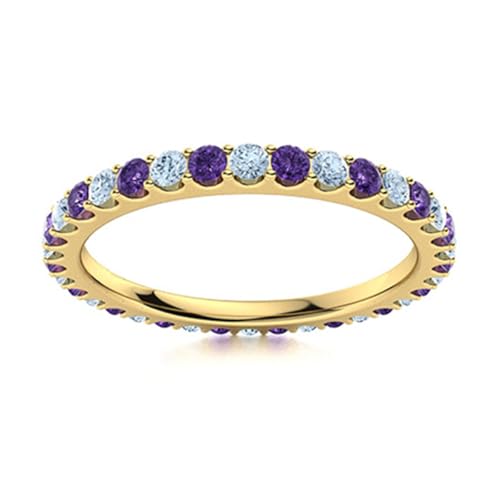 MOONEYE 0,60 ctw runde Form Amethyst- und Aquamarin-Edelstein 925er Sterlingsilber Volle Ewigkeit Frauen Ehering Gold Vermeil, 65 MOONEYE 0,60 ctw runde Form Amethyst- und Aquamarin-Edelstein 925er Sterlingsilber Volle Ewigkeit Frauen Ehering Gold Vermeil, 65 von MOONEYE