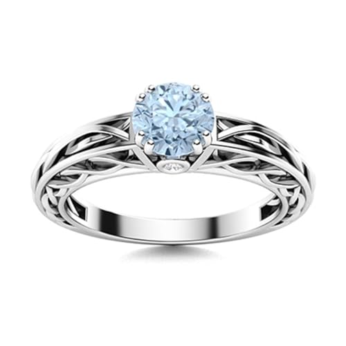 MOONEYE 0,75 ctw runde Form Aquamarin Edelstein 925 Sterling Silber Keltischer Design Solitär Damen Ring Sterlingsilber, 49 MOONEYE 0,75 ctw runde Form Aquamarin Edelstein 925 Sterling Silber Keltischer Design Solitär Damen Ring Sterlingsilber, 49 von MOONEYE