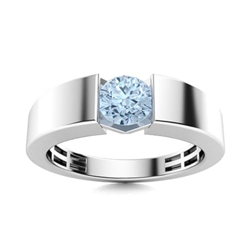 MOONEYE 0,75 ctw runde Form Aquamarin-Edelstein 925er Sterling Silber Solitaire-Spannungseinstellung Damenring Sterlingsilber, 53 von MOONEYE