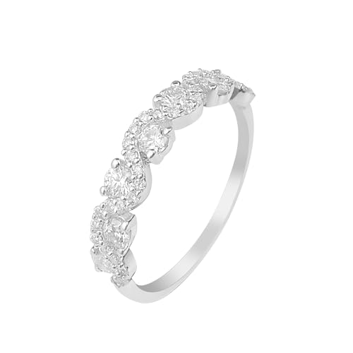 MOONEYE 0,75 ctw runde Form Moissanit-Diamant 925 Sterling Silber Halbe Ewigkeit Frauen Ehering Sterlingsilber, 51 von MOONEYE