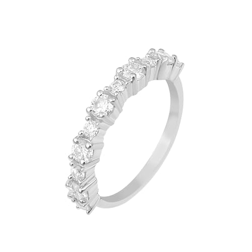 MOONEYE 0,80 ctw runde Form Moissanit-Diamant 925er Sterling Silber Halbe Ewigkeit Frauen Stapelbarer Ring Sterlingsilber, 62 von MOONEYE