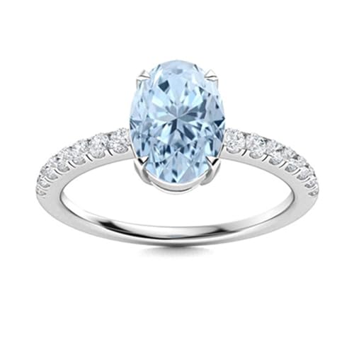 MOONEYE 1,28 Karat ovale Form Aquamarin-Edelstein 925er Sterling Silber Solitaire mit Seitliche Akzente Damenring Sterlingsilber, 49 von MOONEYE