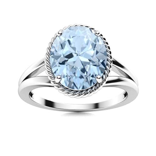 MOONEYE 2,5 ctw ovaler Aquamarin-Edelstein 925er Sterling Silber Solitaire gedrehtes Seil Geteilter Schaft-Damenring Sterlingsilber, 52 von MOONEYE