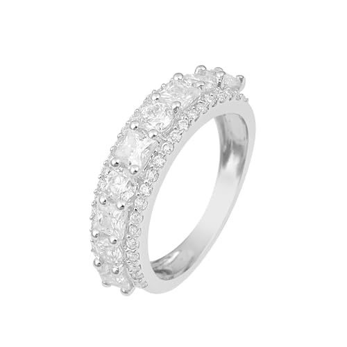 MOONEYE 2,50 Karat quadratische Form 925er Sterling Silber Dreifache Reihe Ewigkeit Moissanit-Diamant Hochzeit Bandring Sterlingsilber, 50 von MOONEYE