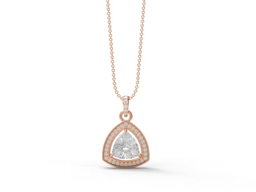 MOONEYE 3,4 ctw Billionen Moissanit-Diamant 925er Sterling Silber Schwebende Halo-Frauen Hochzeit-Anhänger-Halskette, Roségold-Vermeil von MOONEYE