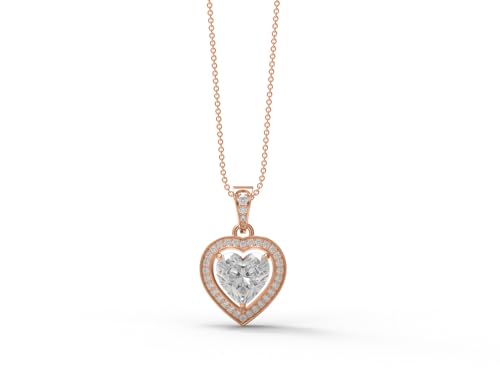 MOONEYE 4,4 Ctw Herz-Moissanit-Diamant 925er Sterling Silber Halskette mit schwebendem Halo-Liebesanhänger für Damen, Roségold-Vermeil von MOONEYE