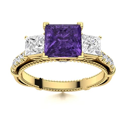 MOONEYE 6mm großer Amethyst-Edelstein in quadratischer Form Ehering aus 925er-Sterlingsilber mit drei Steinen für Damen Gold Vermeil, 61 MOONEYE 6mm großer Amethyst-Edelstein in quadratischer Form Ehering aus 925er-Sterlingsilber mit drei Steinen für Damen Gold Vermeil, 61 von MOONEYE