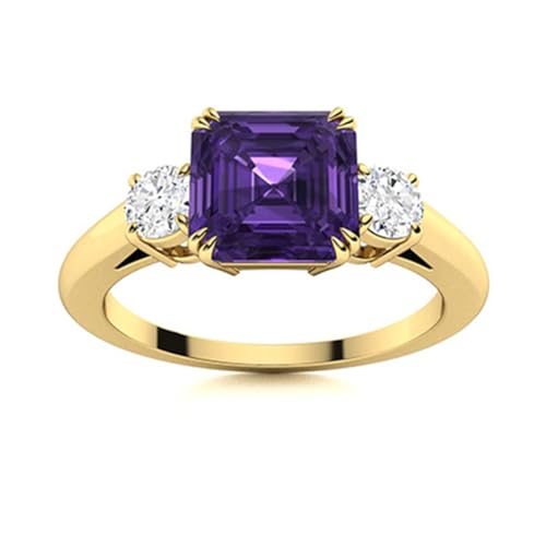 MOONEYE 8 mm quadratische Form Amethyst-Edelstein 925er Sterlingsilber Drei steinerne Frauen Valentinstag-Geschenk-Versprechensring Gold Vermeil, 59 MOONEYE 8 mm quadratische Form Amethyst-Edelstein 925er Sterlingsilber Drei steinerne Frauen Valentinstag-Geschenk-Versprechensring Gold Vermeil, 59 von MOONEYE