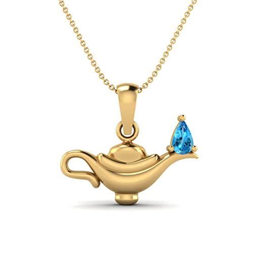 MOONEYE Zierliche Aladdin-Lampen-Charm-Halskette 925er Sterlingsilber 5 x 3 mm Birne Natur-Schweizer Blautopas Aladdin-Anhänger-Halskette für Damen (Gold-Vermeil) von MOONEYE
