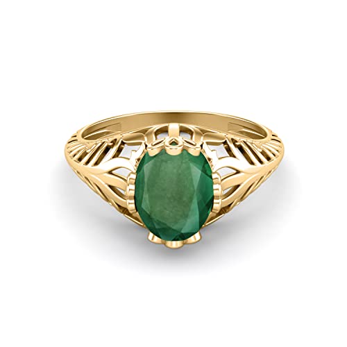 Natürlicher Smaragd-Verlobungsring aus 925er Sterlingsilber, 9 x 7 mm, ovale Form, viktorianischer Vintage-Stil, Solitär-Art-Deco-Ring für Frauen (Gold-Vermeil, 62) von MOONEYE