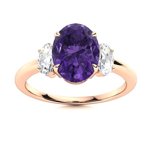 Trilogie-Ring! 7X5 MM ovaler Amethyst 925 Sterling Silber Drei-Stein-Jubiläumsring für Damen Roségold Vermeil, 66 Trilogie-Ring! 7X5 MM ovaler Amethyst 925 Sterling Silber Drei-Stein-Jubiläumsring für Damen Roségold Vermeil, 66 von MOONEYE