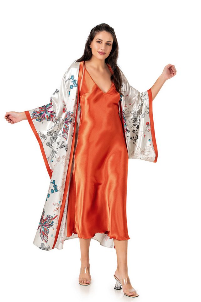 Nachthemd 2-teiliges Langes Satin-Nachthemd mit Kimono – Elegant & Floral Luxuriöser Glanz von MOONGIRL