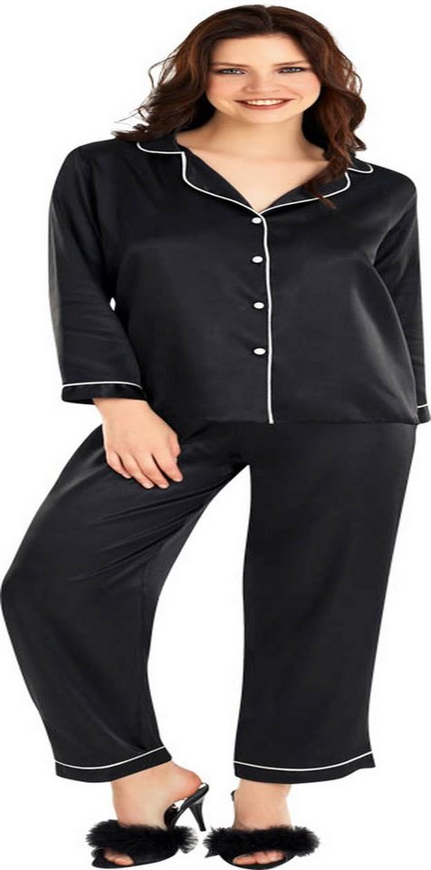 Pyjamahose Damen 2-teiliges Satin-Pyjama-Set mit Zierborte von MOONGIRL