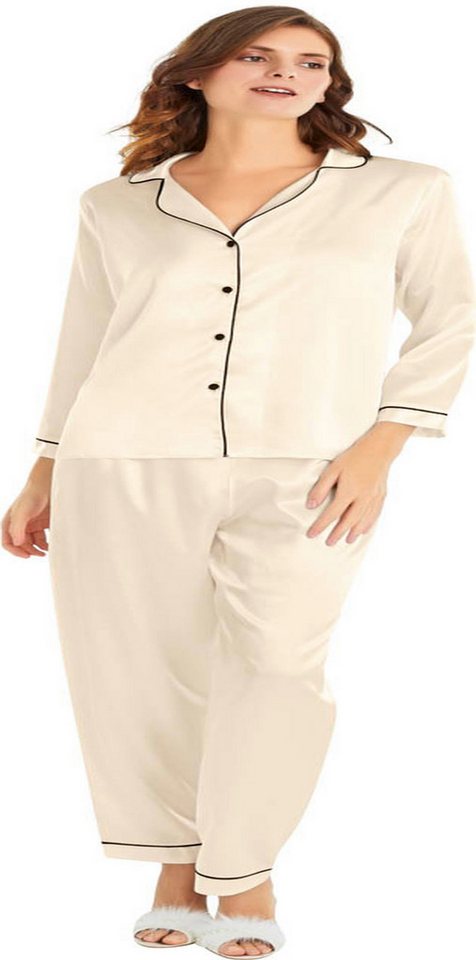 Pyjamahose Damen 2-teiliges Satin-Pyjama-Set mit Zierborte von MOONGIRL